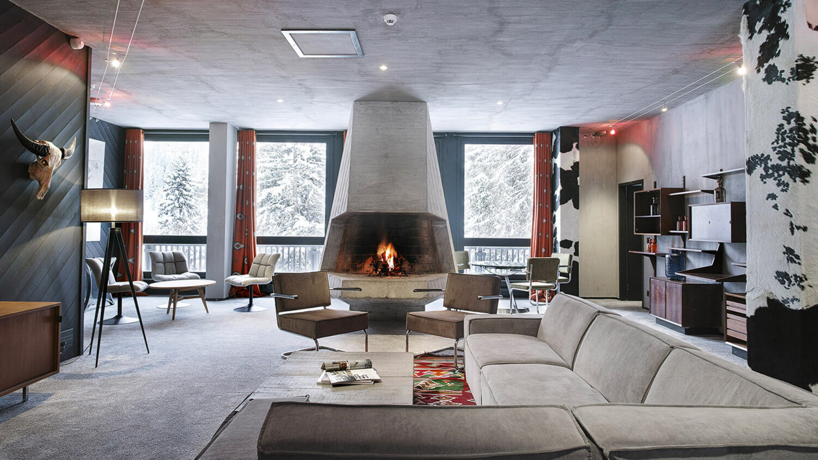 The Bauhaus-style fireplace at Totem Friendly Hôtel & Spa, located in one of the hotel's suites