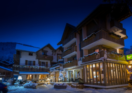 View of the hotel in winter at night