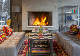 The Bauhaus-style fireplace at the Totem Friendly Hotel & Spa, located on the ground floor of the Friendly Kitchen restaurant