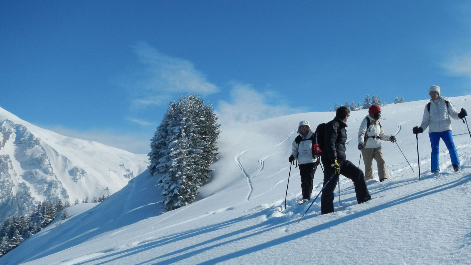 Groupe de randonneurs face au Mont-Charvin à la demi-journée