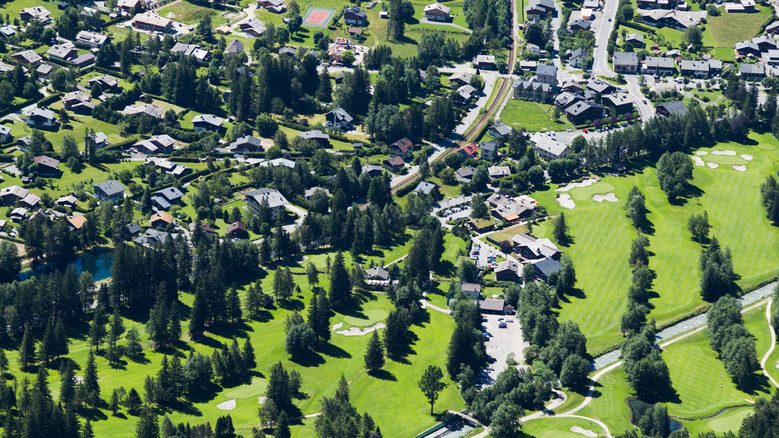 areal view chamonix golf course