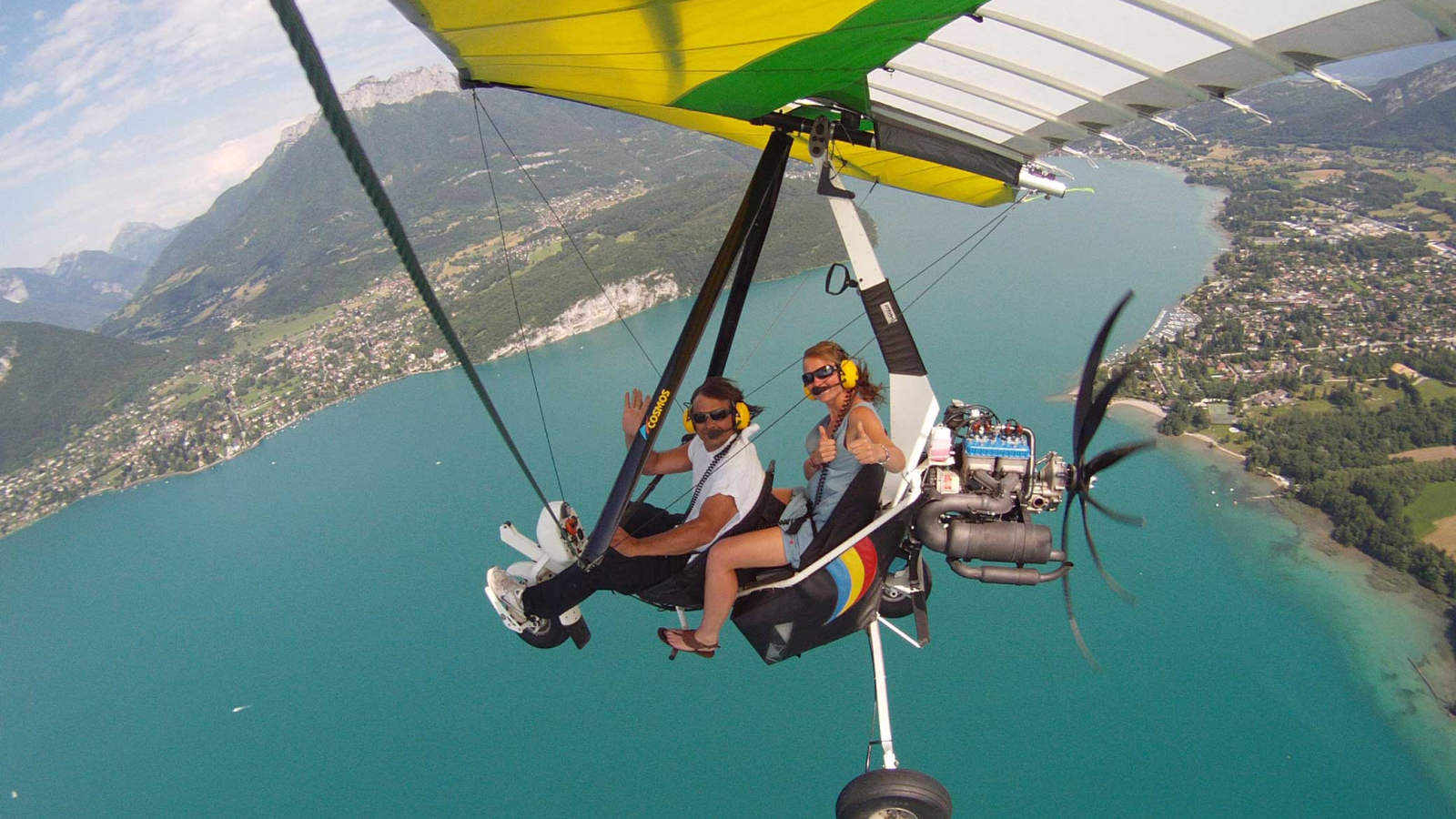 Hang-gliding flight above lake Annecy