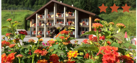 Carte de Visite de l'hôtel en été avec fleurs au premier plan